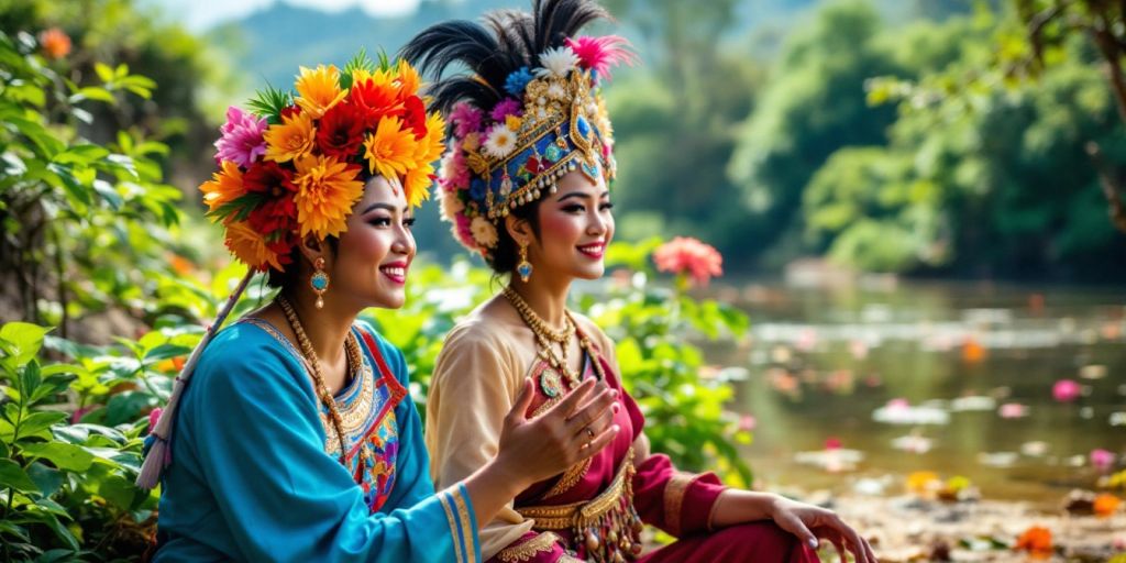 Tradisi budaya Lampung dengan tarian dan kostum warna-warni.